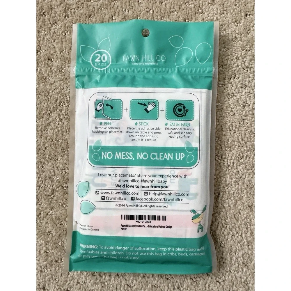 FAWN HILL CO Baby/Maternity Disposable BPA Free Placemats (Lot of  2)-Brand NEW
